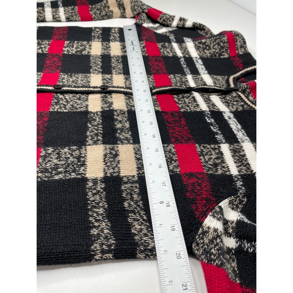 Christopher & Banks Women Plaid Button Front Cardigan Black Red Old Money Prep M - Picture 9 of 10